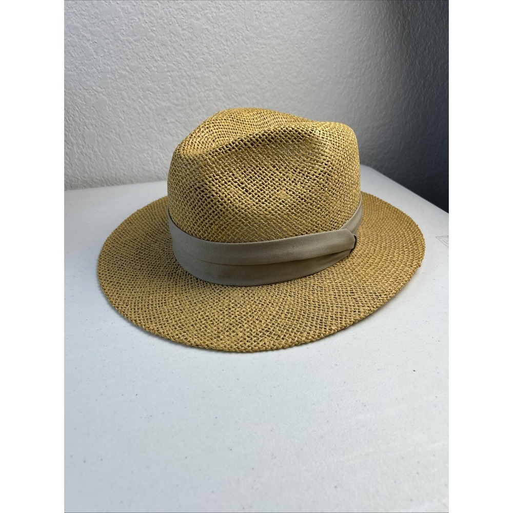 VINTAGE Stetson Straw Fedora Style Hat With Beige Ribbon L/XL Mens